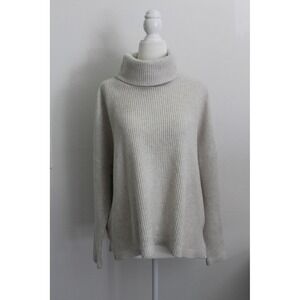 Old Navy Women's Waffle Knit Turtleneck Sweater Oatmeal Heather Boxy Fit S